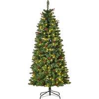 HOMCOM 5FT Prelit Artificial Pencil Christmas Tree with Warm White LED Light, Red Berry, Holiday Home Xmas Decoration, Green Aosom UK