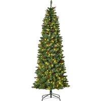 HOMCOM 7FT Prelit Artificial Pencil Christmas Tree with Warm White LED Light, Red Berry, Holiday Hom