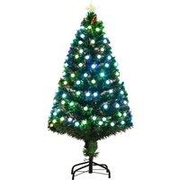 HOMCOM 4FT Prelit Christmas Tree Artificial w/Fibre Optic Decorations LED Light Holiday Home Xmas Decoration-Green Aosom UK