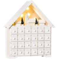 HOMCOM Christmas Advent Calendar, Light Up Table Xmas Wooden House Holiday Decoration with Countdown Drawer, Village, White Aosom UK