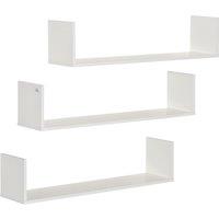 HOMCOM Set of 3 Wooden U-Shaped Floating Shelves Set Wall Mounted Hanging Bookshelf CD DVD Storage Display for Bedroom Living Room, White Aosom UK