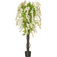 HOMCOM Artificial Realistic White Wisteria Tree Faux Decorative Plant in Nursery Pot for Indoor Outdoor Dcor, 160cm Aosom UK