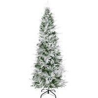 HOMCOM Pencil Snow Flocked Artificial Christmas Tree with Realistic Cypress Branches, Auto Open, Gre