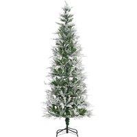 HOMCOM Pencil Snow Flocked Artificial Christmas Tree with Realistic Cypress Branches, Auto Open, Green Aosom UK