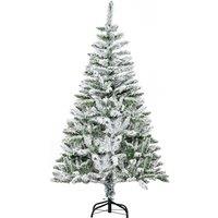 HOMCOM 5 Foot Snow Flocked Artificial Christmas Tree Xmas Pine Tree with 358 Realistic Branches, Auto Open and Steel Base, Green Aosom UK