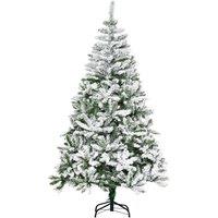 HOMCOM 6 Foot Snow Flocked Artificial Christmas Tree Xmas Pine Tree with 750 Realistic Branches, Auto Open and Steel Base, Green