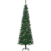 HOMCOM 6.5' Tall Slim Christmas Tree Artificial with Realistic Branches, 556 Tip Count and 27 Pine Cones, Xmas