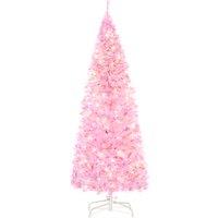 HOMCOM 5' Tall Prelit Pencil Slim Artificial Christmas Tree with Realistic Branches, 250 LED Lights and 408 Tips, Xmas Decoration, Pink Aosom UK