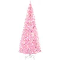 HOMCOM 7' Tall Prelit Pencil Slim Artificial Christmas Tree w/ Realistic Branches, 350 Warm White LED Lights & 818 Tips, Xmas Decoration Aosom UK