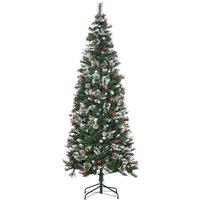 HOMCOM 7 Foot Snow Dipped Artificial Christmas Tree Slim Pencil Xmas Tree with 738 Realistic Branche