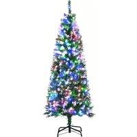 HOMCOM 5' Tall Prelit Pencil Slim Artificial Christmas Tree w/ Realistic Branches, 250 Colourful LED Lights & 408 Tips, Xmas Decoration Aosom UK