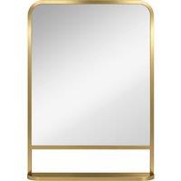 HOMCOM Modern Rectangular Wall Mirror with Storage Shelf, 70 x 50 cm, Gold Tone