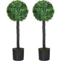 HOMCOM Artificial Boxwood Topiary Balls Set of 2: Faux Plants in Pots, Indoor Outdoor Decor, 20x20x60cm, Green. Aosom UK