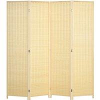 HOMCOM 4 Panel Folding Room Divider Screen, Wall Panel Privacy Furniture, Freestanding Paravent Partition Separator for Bedroom, 180 x 180cm, Natural