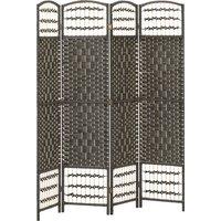 HOMCOM 4 Panel Folding Privacy Screen, Room Divider with Pine Wood Frame for Living Room and Office, Dark Grey