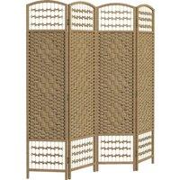 HOMCOM 4 Panel Folding Room Divider, Privacy Screen, Paravent Partition Separator for Living Room, Bedroom, Natural