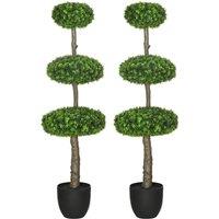 HOMCOM Set of 2 Artificial Plants Boxwood Ball Topiary Trees 110cm Decorative Faux Plants in Pot for Home Indoor Outdoor Green