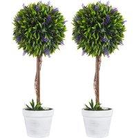 HOMCOM Artificial Lavender Topiary Balls Set of 2: Decorative Faux Plants in Pots for Indoor Outdoor Ambience, 60cm. Aosom UK
