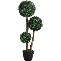 HOMCOM Decorative Artificial Plant Boxwood Ball Topiary Tree in Pot Fake Plant for Home Indoor Outdoor Decor, 90 cm, Dark Green