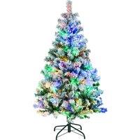 HOMCOM 4.5' Artificial Snow Christmas Trees with Frosted Branches, Warm White or Colourful LED Lights, Steel Base Aosom UK
