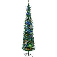 HOMCOM 7.5' Artificial Prelit Christmas Trees Holiday Dcor with Colourful LED Lights, Pencil Shape, Steel Base