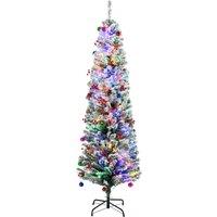 HOMCOM 6' Artificial Prelit Christmas Trees Holiday Dcor with Warm White LED Lights, Flocked Tips, Berry, Pine Cone