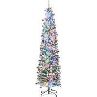 HOMCOM 7.5' Artificial Prelit Christmas Trees Holiday Dcor with Warm White LED Lights, Flocked Tips, Berry, Pine Cone Aosom UK