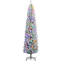 HOMCOM 7' Artificial Prelit Christmas Trees Holiday Dcor with Colourful LED Lights, Flocked Tips, Berry, Pine Cone Aosom UK