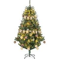 HOMCOM 6' Artificial Prelit Christmas Trees Holiday Dcor with Warm White LED Lights, Decoration, Banner, Tag, Ball