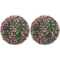 HOMCOM Set of Two Artificial Boxwood Balls Plants - Pink