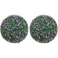 HOMCOM Set of Two Artificial Boxwood Balls Plants - Purple