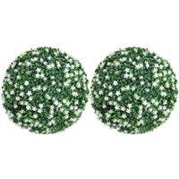 HOMCOM Set of Two Artificial Boxwood Balls Plants - White