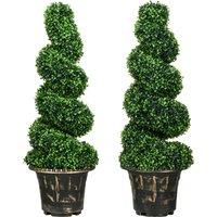 HOMCOM Set of 2 Artificial Plants, Topiary Spiral Boxwood Trees with Pot, for Home Indoor Outdoor Decor, 90cm Aosom UK