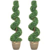 HOMCOM Set of 2 Artificial Plants, Topiary Spiral Boxwood Trees with Pot, for Home Indoor Outdoor Decor, 120cm