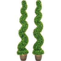 HOMCOM Set of 2 Artificial Plants, Topiary Spiral Boxwood Trees with Pot, for Home Indoor Outdoor Decor, 150cm
