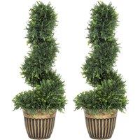 HOMCOM Set of 2 Artificial Plants, Topiary Spiral Boxwood Cypress Trees with Pot, for Home Indoor Outdoor Decor, 90cm