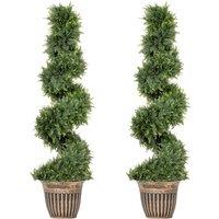 HOMCOM Set of 2 Artificial Plants, Topiary Spiral Cypressd Trees with Pot, for Home Indoor Outdoor Decor, 120cm
