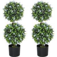 HOMCOM Set of 2 Decorative Artificial Plants Ball Trees with Lavender Flowers in Pot Fake Plants for Home Indoor Outdoor Decor, 70cm, Blue