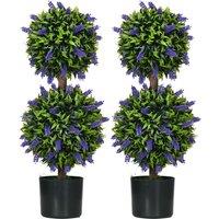 HOMCOM Set of 2 Artificial Plants, Lavender Flowers Ball Trees with Pot, for Home Indoor Outdoor Decor, 70cm Aosom UK