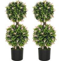 HOMCOM Set of 2 Decorative Artificial Plants Ball Trees with Lavender Flowers in Pot Fake Plants for Home Indoor Outdoor Decor, 70cm, Pink