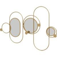 HOMCOM Decorative Metal Wall Mirror with Coat Hooks, Modern Art for Living Room Bedroom, Gold Tone Aosom UK