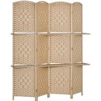 HOMCOM 5.6 Ft Tall Folding Room Divider with Storage Shelves, 4 Panel Portable Privacy Screen for Home Office, Bedroom, Brown