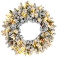 HOMCOM Christmas Wreaths for Front Door for Front Door with LED Lights, Pine Cones, 60cm Pre-Lit Wreath for Windows, Wall, Green Aosom UK