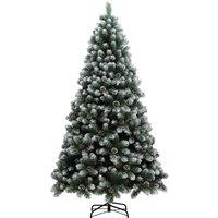 HOMCOM 7ft Artificial Pine Christmas Tree with 1152 Branch Tips and Steel Base, Realistic Hinged Tree with Pinecones, Green Aosom UK