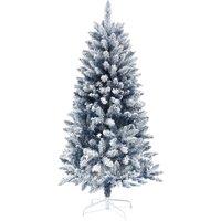 HOMCOM 5ft Flocked Artificial Christmas Tree with 450 Snow Frosted Tips, Metal Stand, Snowy Hinged Xmas Tree, Blue Aosom UK