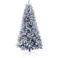 HOMCOM 6ft Flocked Artificial Christmas Tree with 700 Snow Frosted Tips, Metal Stand, Snowy Hinged Xmas Tree, Blue Aosom UK
