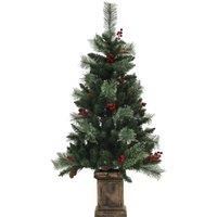 HOMCOM Small Christmas Tree With Lights, 1.2m/4ft Small Xmas Tree with 100 Warm White LED Lights and 8 Modes, Red Berries, Green Aosom UK