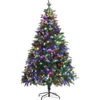 HOMCOM 6ft Prelit Artificial Christmas Tree with Dual Colour LED Light and 1078 Tips, Metal Base, Realistic Hinged Xmas Tree, Green Aosom UK
