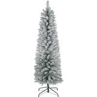 HOMCOM 5ft Artificial Pencil Christmas Tree with 263 Snow Flocked Tips, Metal Base, Realistic Xmas Tree Aosom UK
