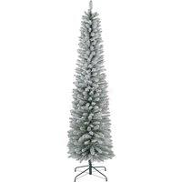HOMCOM 7ft Artificial Pencil Christmas Tree with 405 Snow Flocked Tips, Metal Base, Realistic Xmas Tree Aosom UK